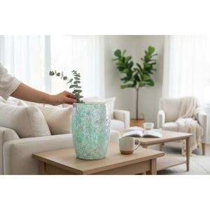 HomeGoods Mosaic Glass Vase Unisex OS Teal Very Good Iridescent Coastal Decor